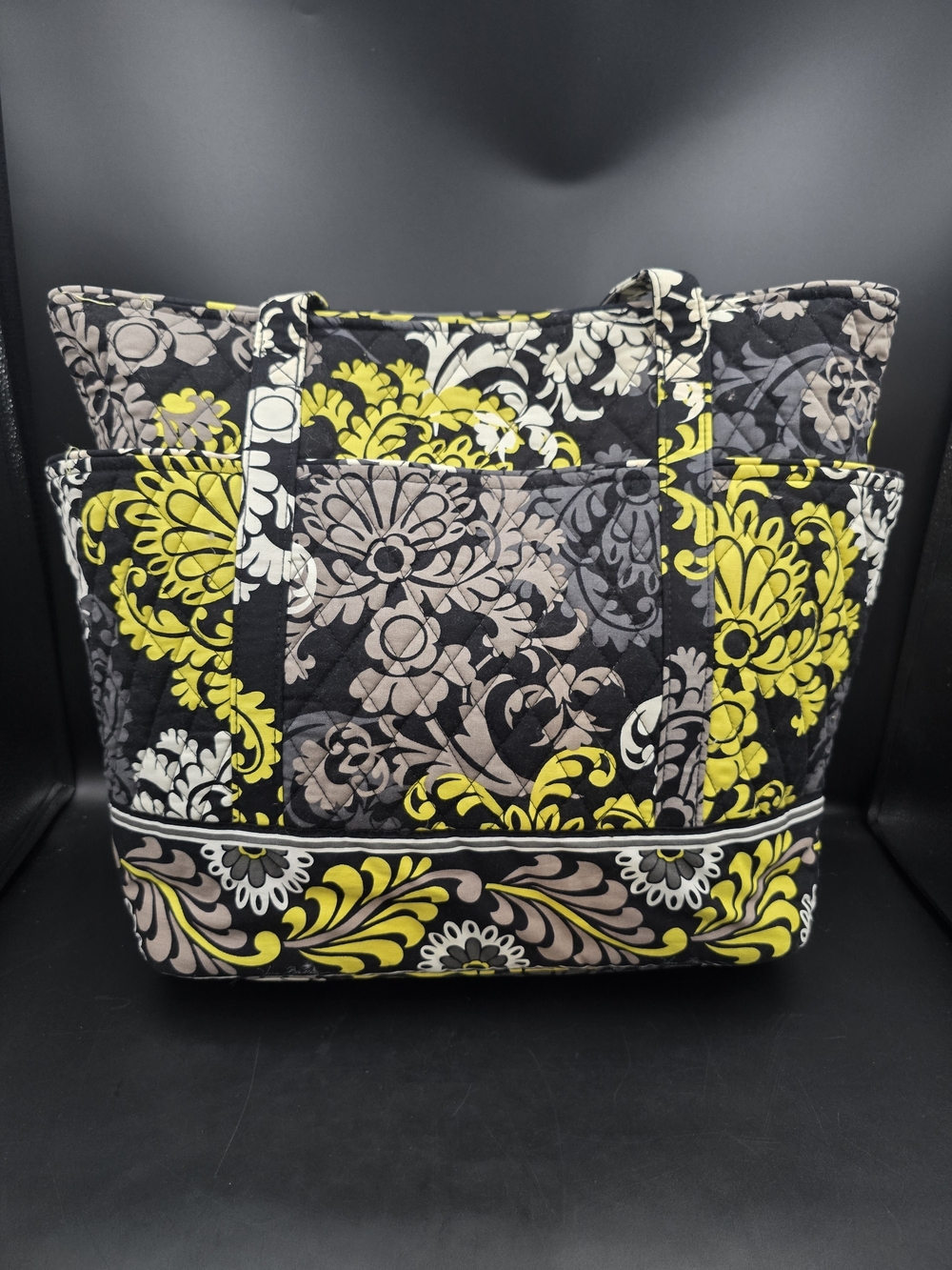 Vera Bradley Black Yellow Gray Floral Quilted Tote